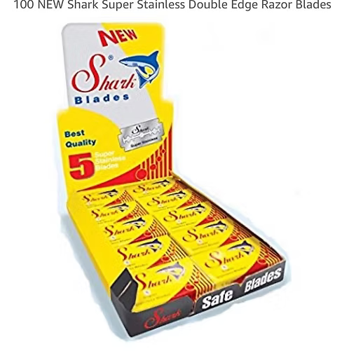 100 New Shark Super Stainless Steel Double Edge Blades