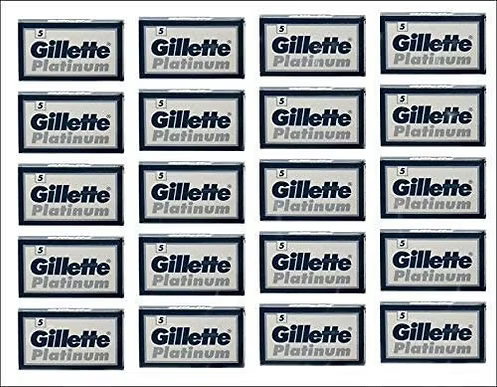 100 Gillette Platinum Blue Double Edge Safety Razor Blades, 20 x 5